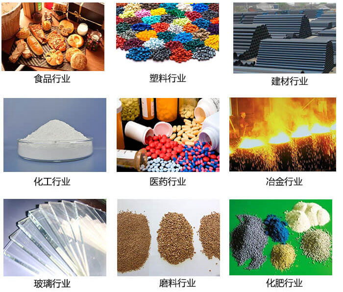  方形振動(dòng)篩適用行業(yè)：食品，塑料，建材，化工，醫(yī)藥等行業(yè)展示圖 